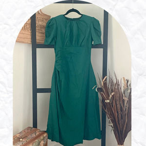 NWT Women's Medium Dark Green Cottagecore Puffed Sleeve Midi Dress